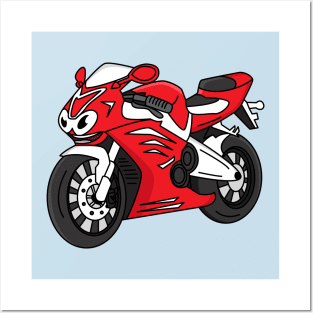 Cute red sports motorcycle cartoon Posters and Art